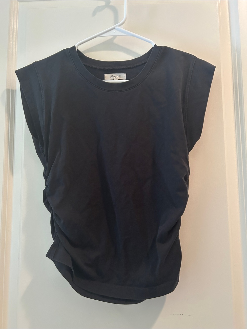 Madewell Black Sleeveless Crewneck Top w/ stretchy cinched ruched sides size XS